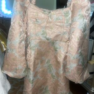 Glamorous collection puff long sleeve blush floral mini dress worn once